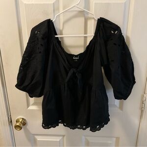 Express Black Eyelet Peasant Top